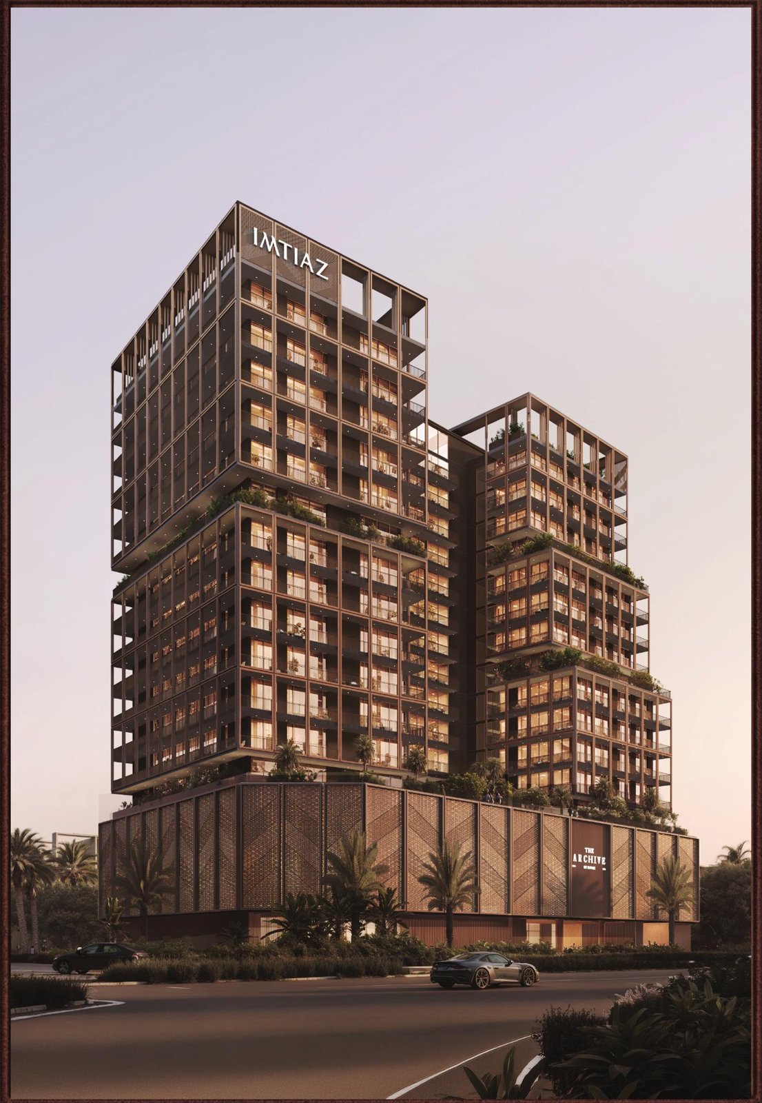 Facade of The Archive by Imtiaz at DubaiLand Residence Complex